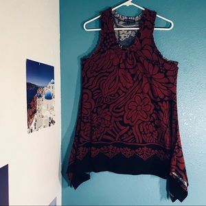 Mēchant Sleeveless Ruffle Drape Top - Burgundy